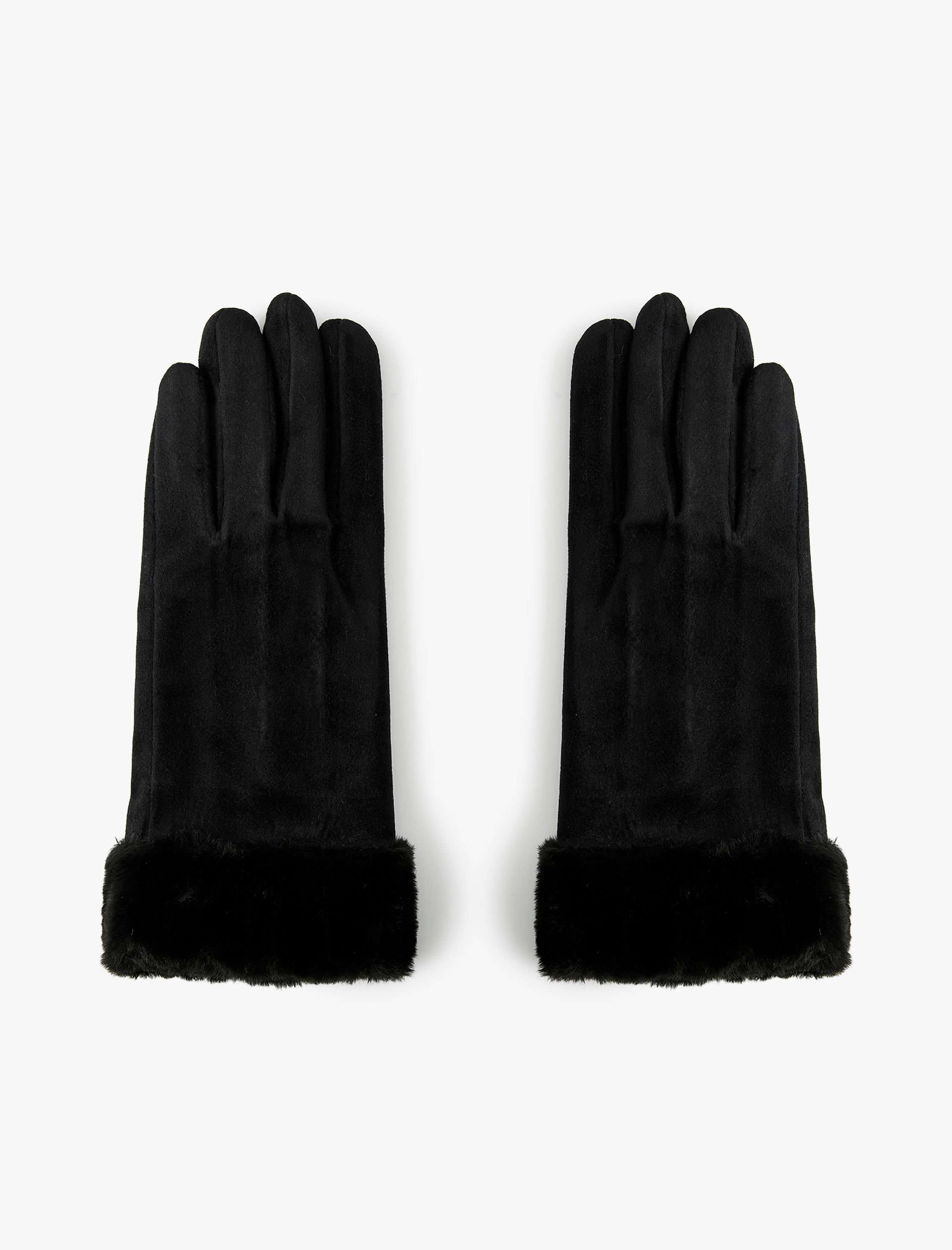  Kadın Suni Kürk Detaylı Süet Görünümlü Eldiven