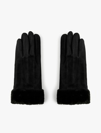 Suni Kürk Detaylı Süet Görünümlü Eldiven