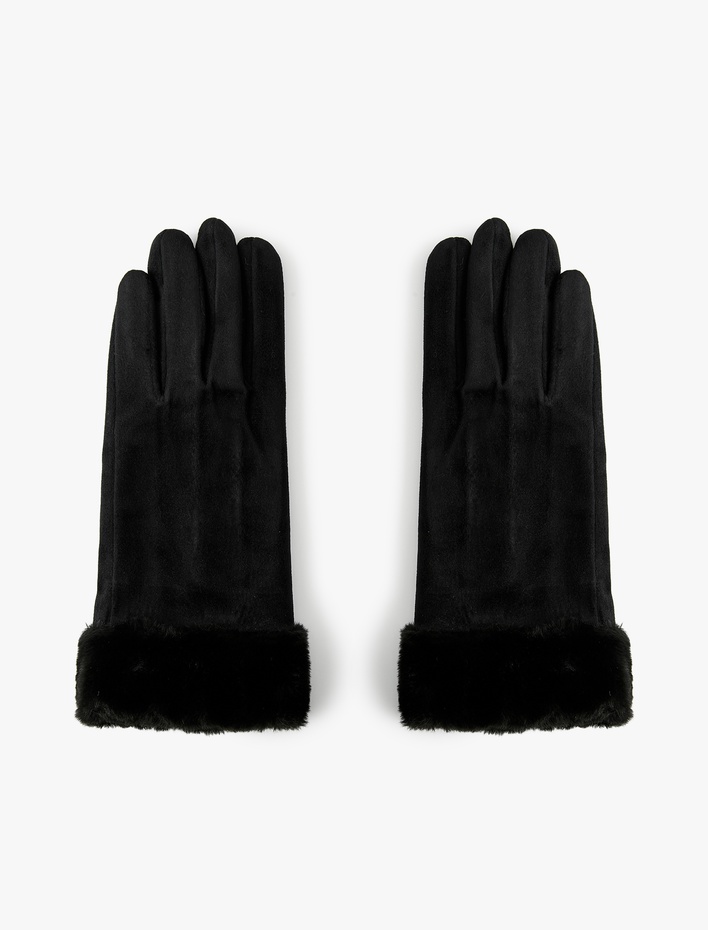 Kadın Suni Kürk Detaylı Süet Görünümlü Eldiven