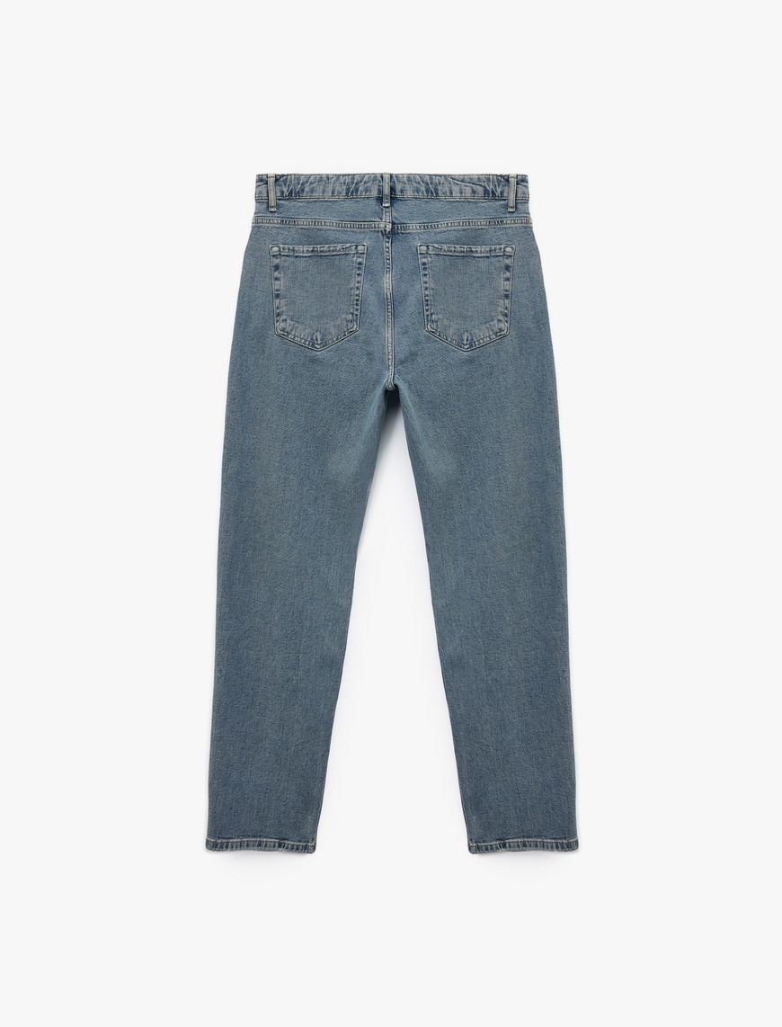   Normal Bel Pamuklu Vintage Straight Fit Jean Pantolon