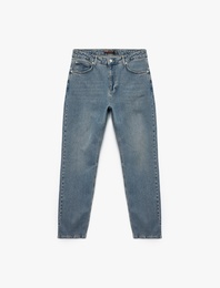 Normal Bel Pamuklu Vintage Straight Fit Jean Pantolon