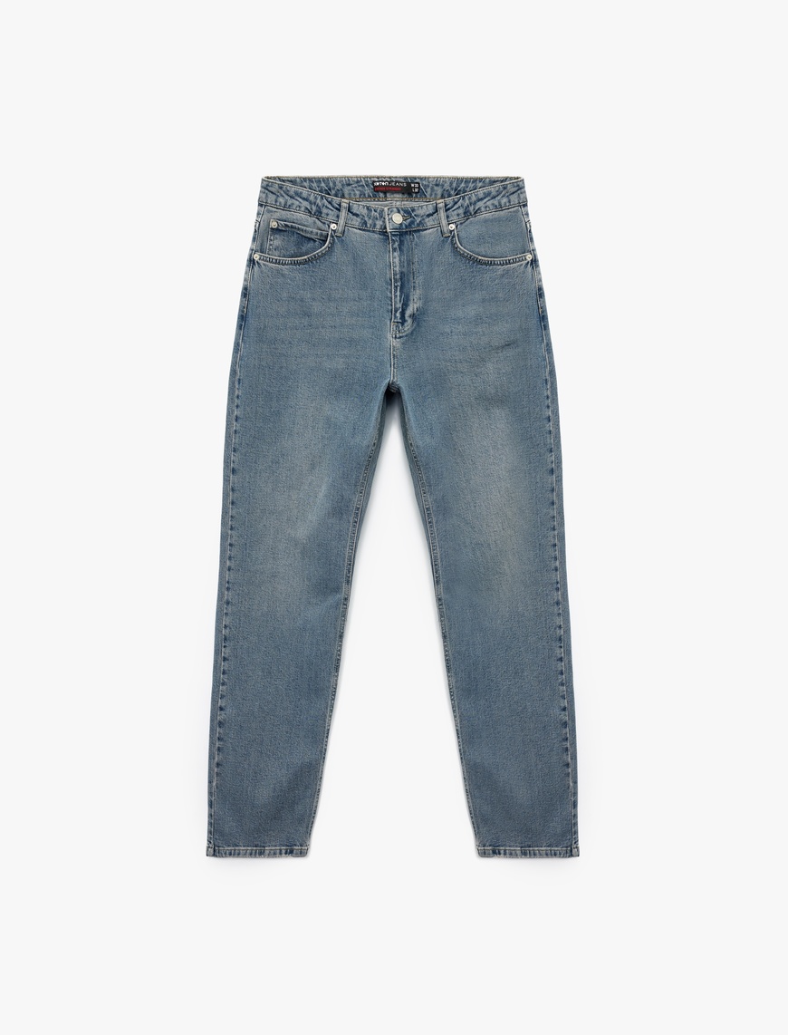   Normal Bel Pamuklu Vintage Straight Fit Jean Pantolon
