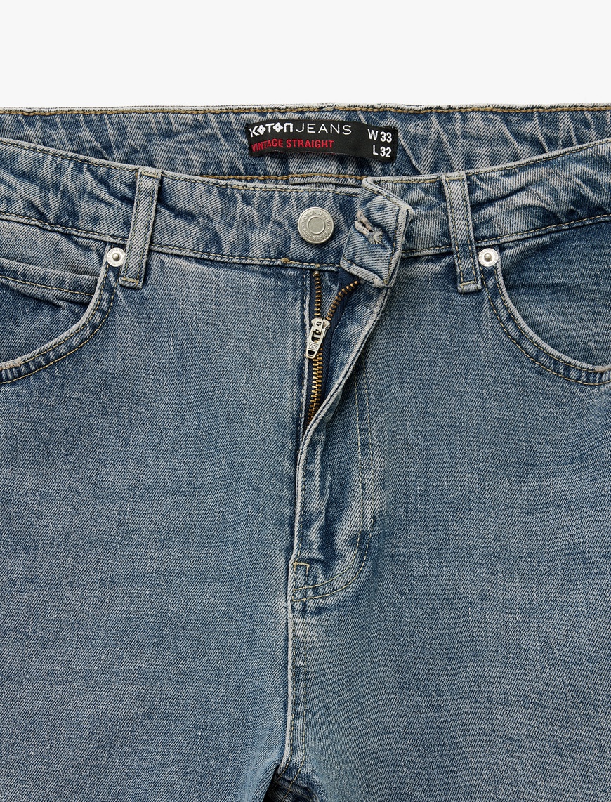   Normal Bel Pamuklu Vintage Straight Fit Jean Pantolon
