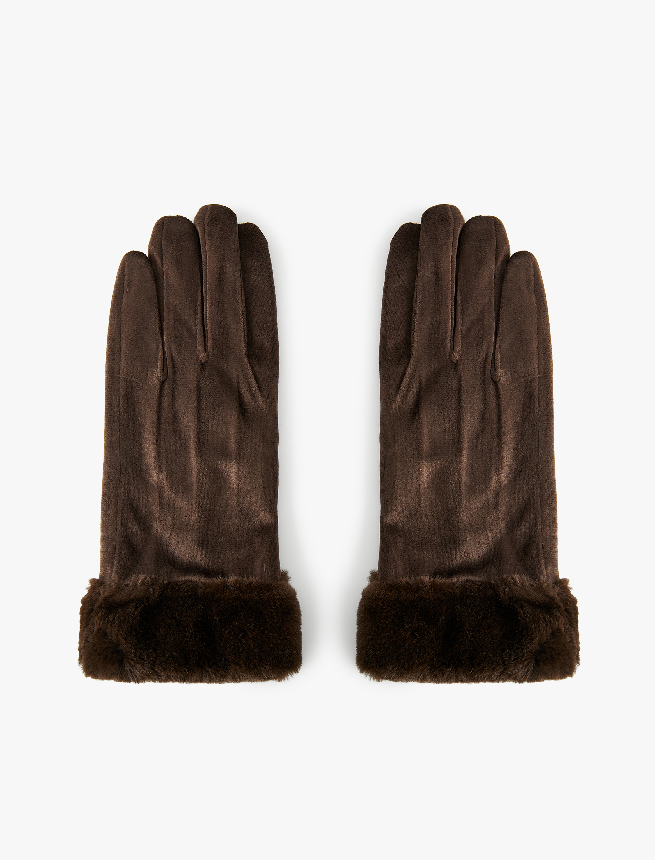  Kadın Suni Kürk Detaylı Süet Görünümlü Eldiven