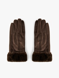 Suni Kürk Detaylı Süet Görünümlü Eldiven