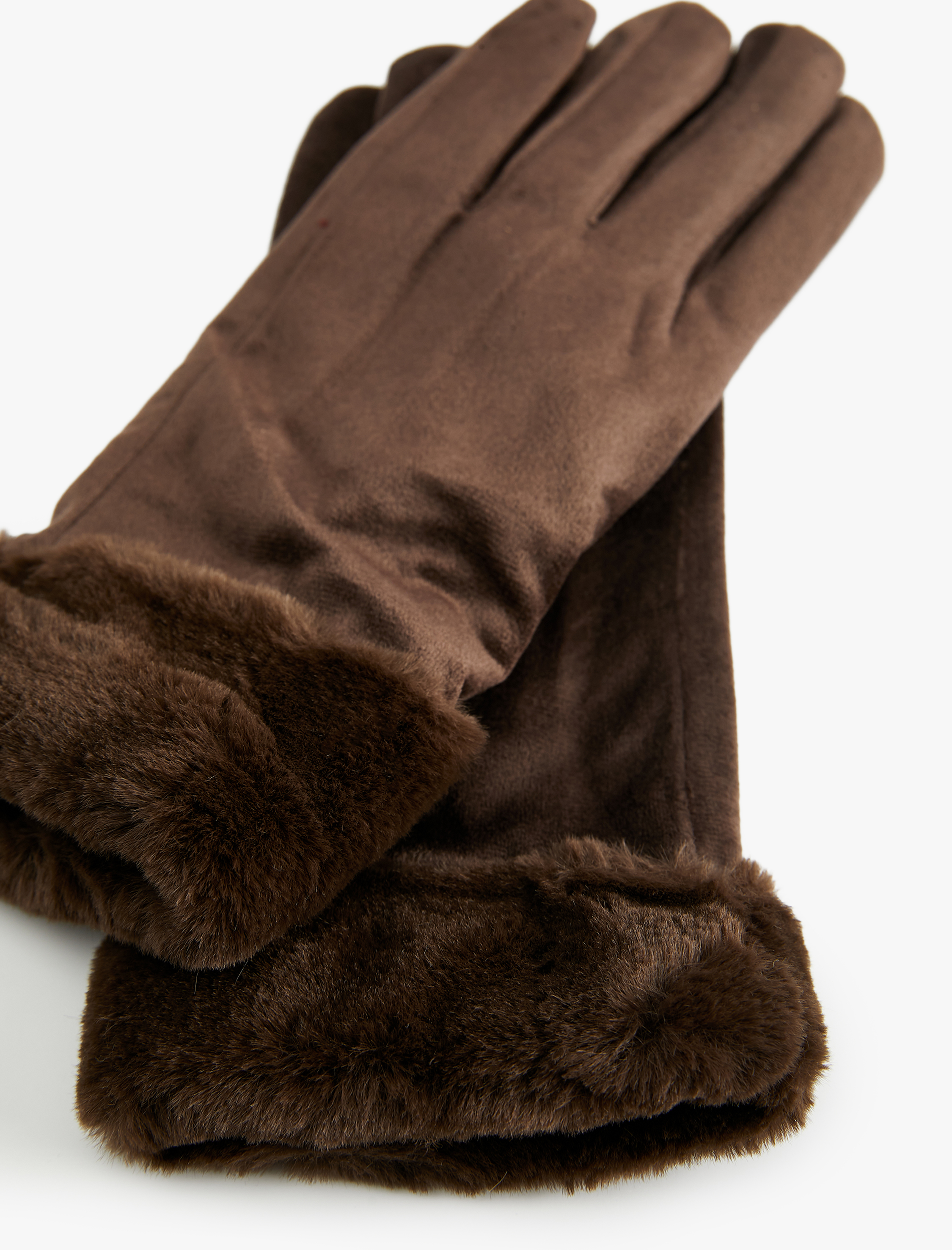  Kadın Suni Kürk Detaylı Süet Görünümlü Eldiven