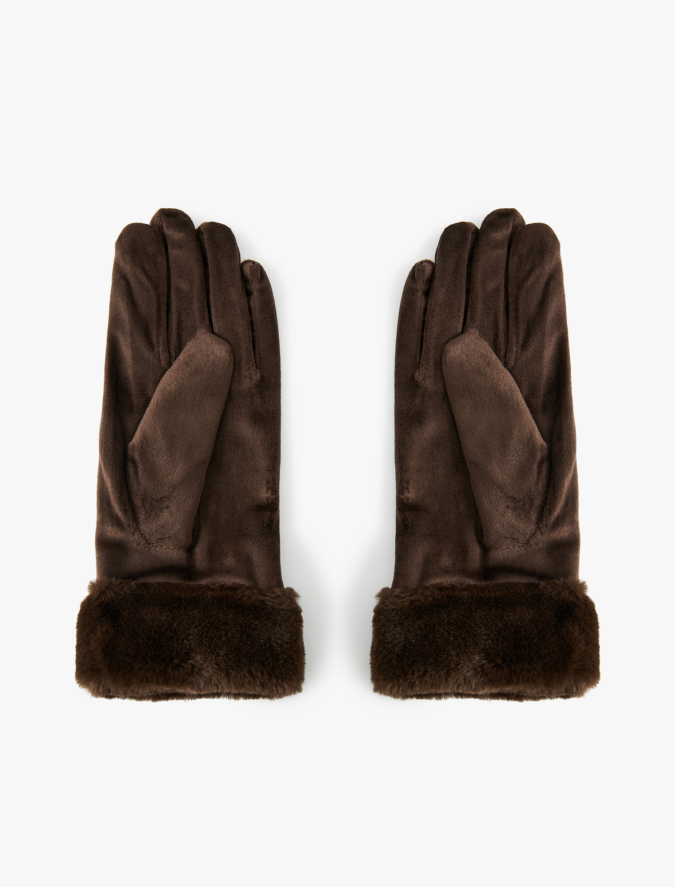  Kadın Suni Kürk Detaylı Süet Görünümlü Eldiven
