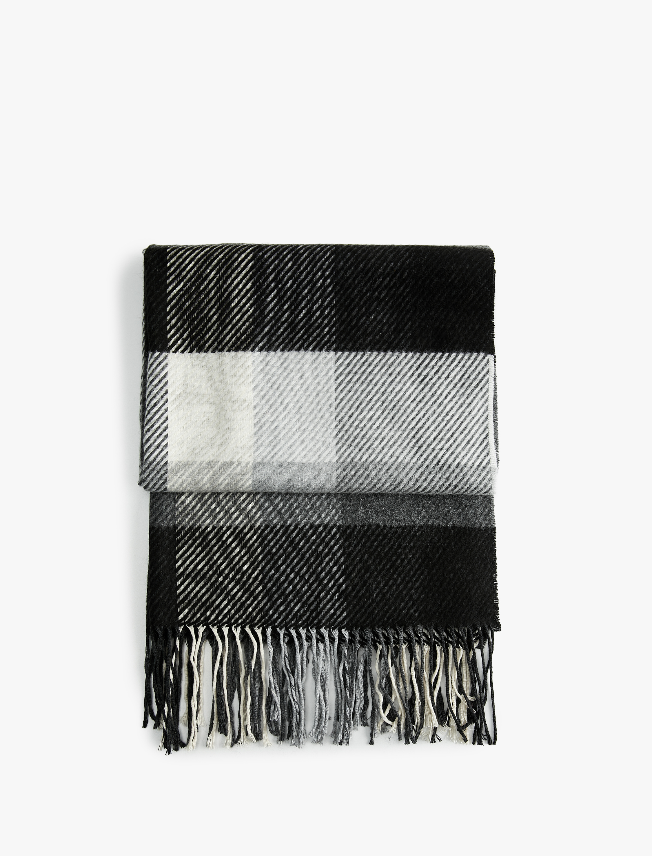  Kadın Ekoseli Püsküllü Uzun Atkı