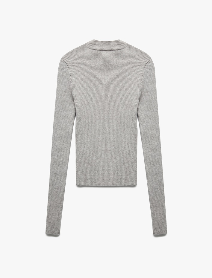  Hafif Dik Yaka Uzun Kollu Triko Kazak