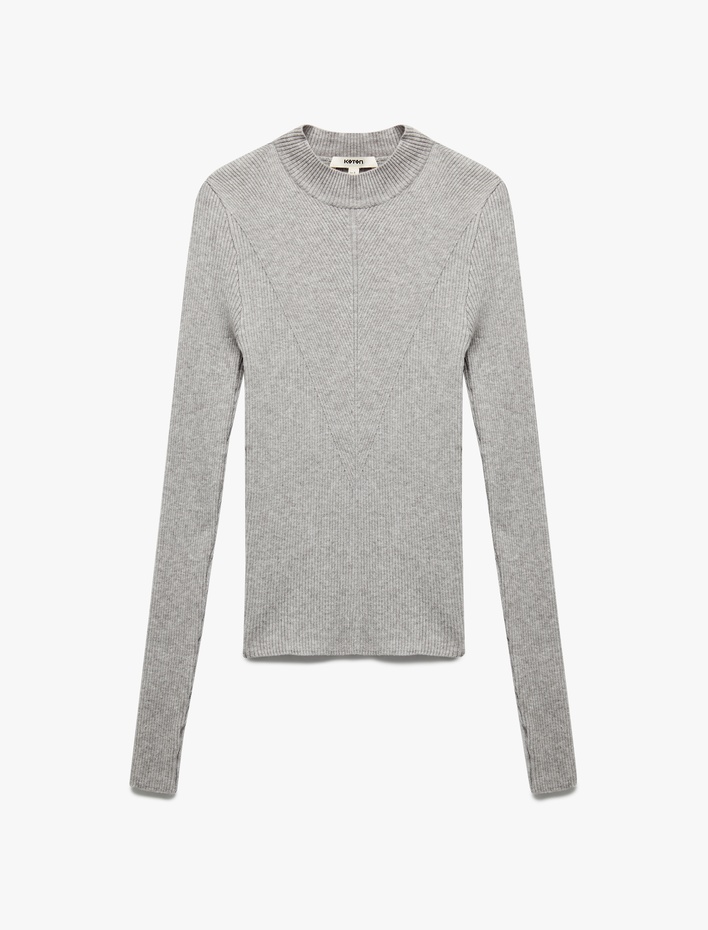  Hafif Dik Yaka Uzun Kollu Triko Kazak