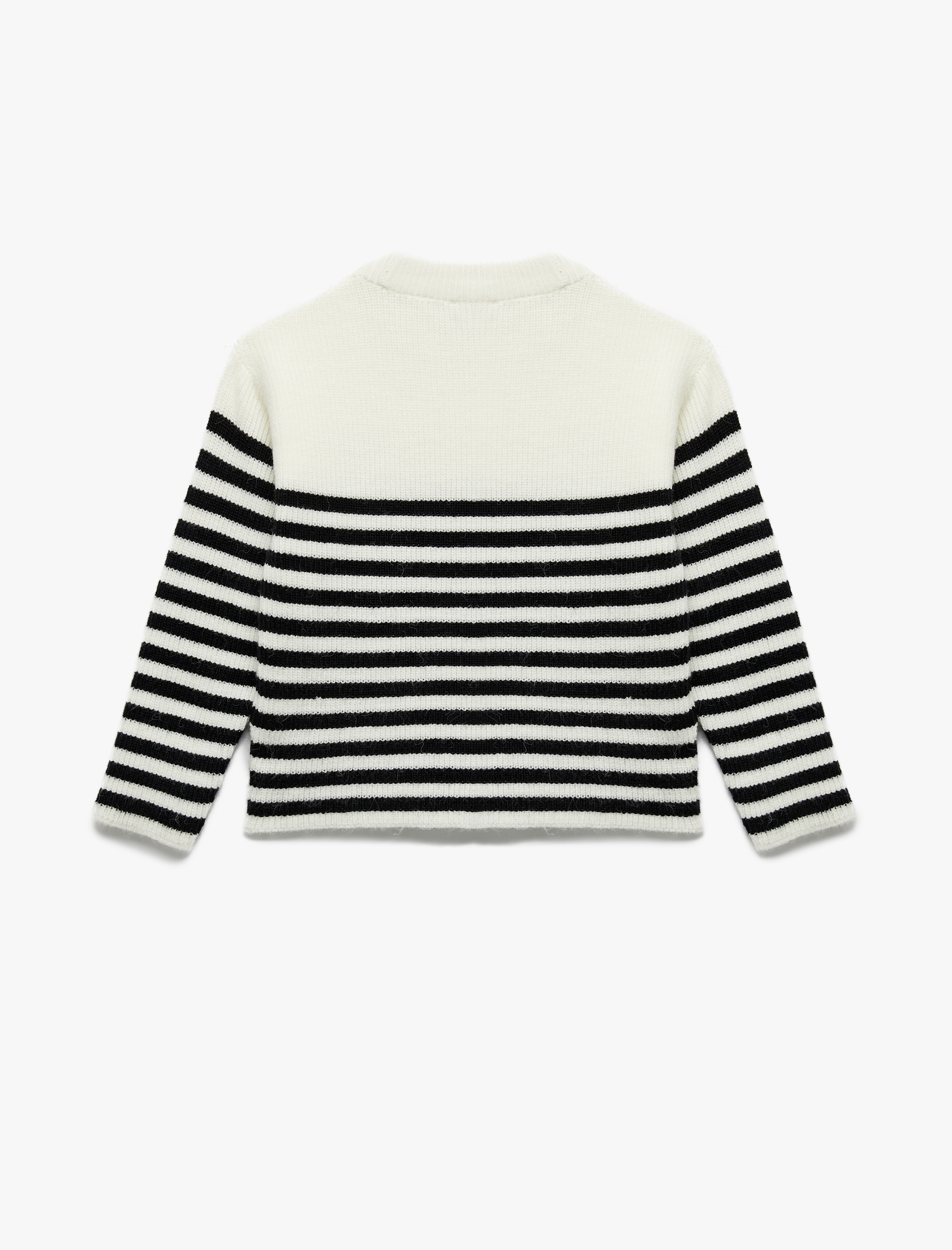  Kız Çocuk Uzun Kollu Bisiklet Yaka Fiyonk Detaylı Çizgili Triko Yılbaşı Kazağı