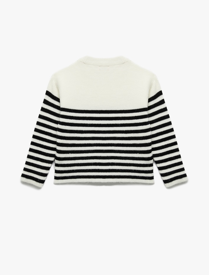 Kız Çocuk Uzun Kollu Bisiklet Yaka Fiyonk Detaylı Çizgili Triko Kazak