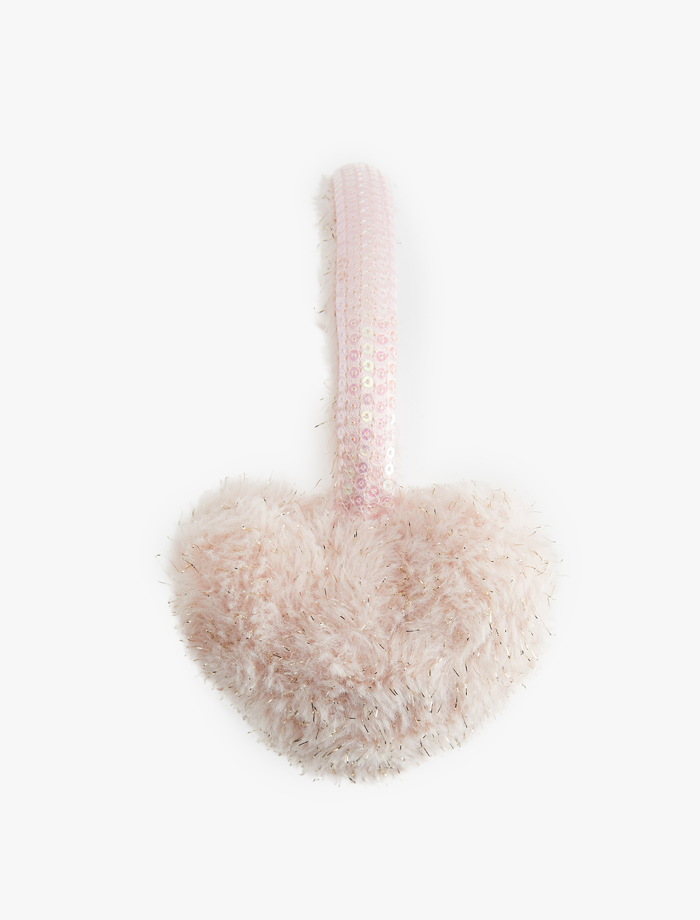  Kız Çocuk Kalp Detaylı Simli Peluş Kulaklık