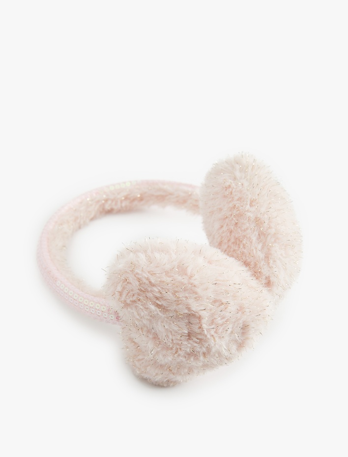 Kız Çocuk Kalp Detaylı Simli Peluş Kulaklık