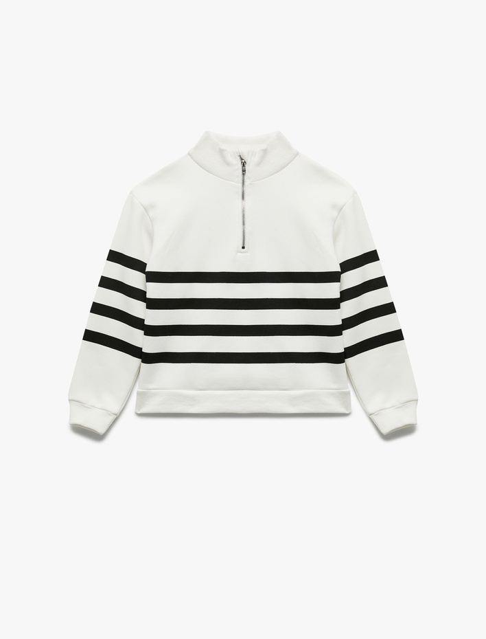 Kız Çocuk Şardonlu Uzun Kollu Fermuarlı Yarım Balıkçı Yaka Oversize Sweatshirt