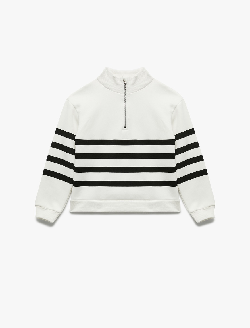  Kız Çocuk Şardonlu Uzun Kollu Fermuarlı Yarım Balıkçı Yaka Oversize Sweatshirt
