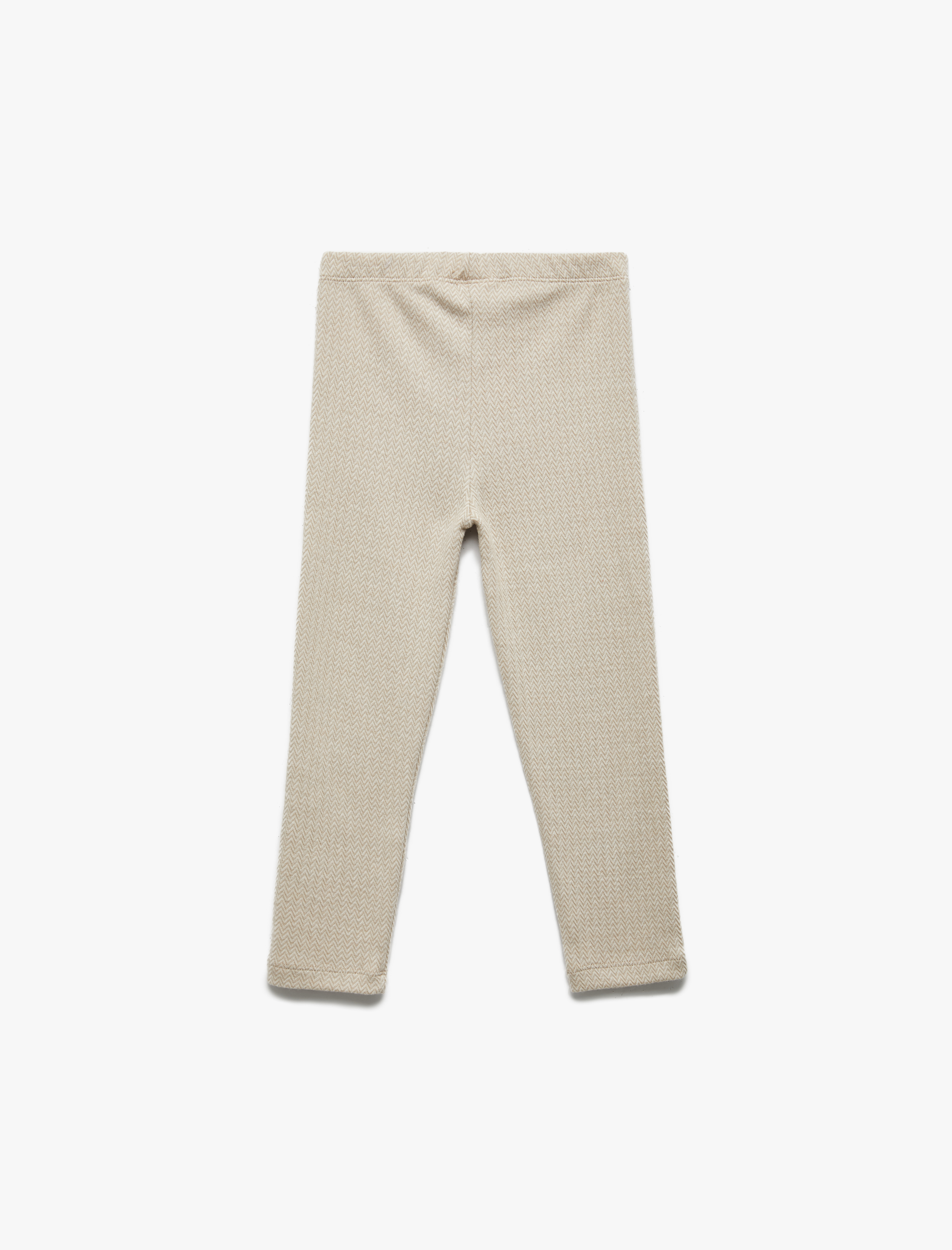  Kız Bebek Düğme Detaylı Balıksırtı Desenli Beli Lastikli Uzun Tayt