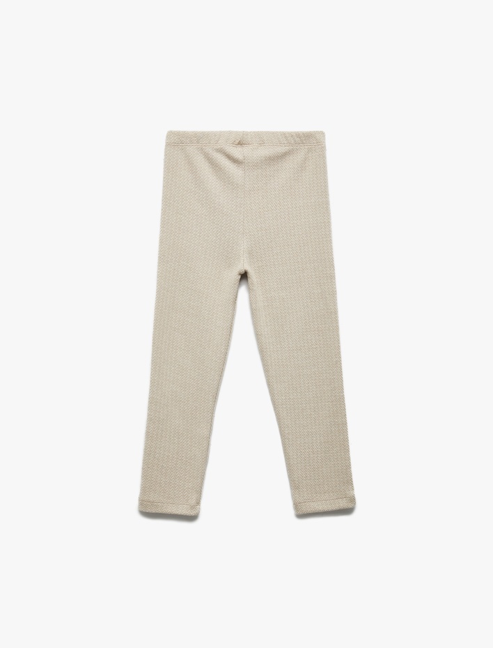 Kız Bebek Düğme Detaylı Balıksırtı Desenli Beli Lastikli Uzun Tayt