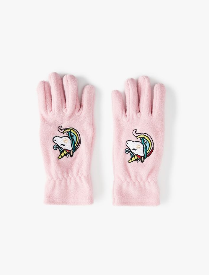 Kız Çocuk Unicorn İşleme Detaylı Polar Eldiven
