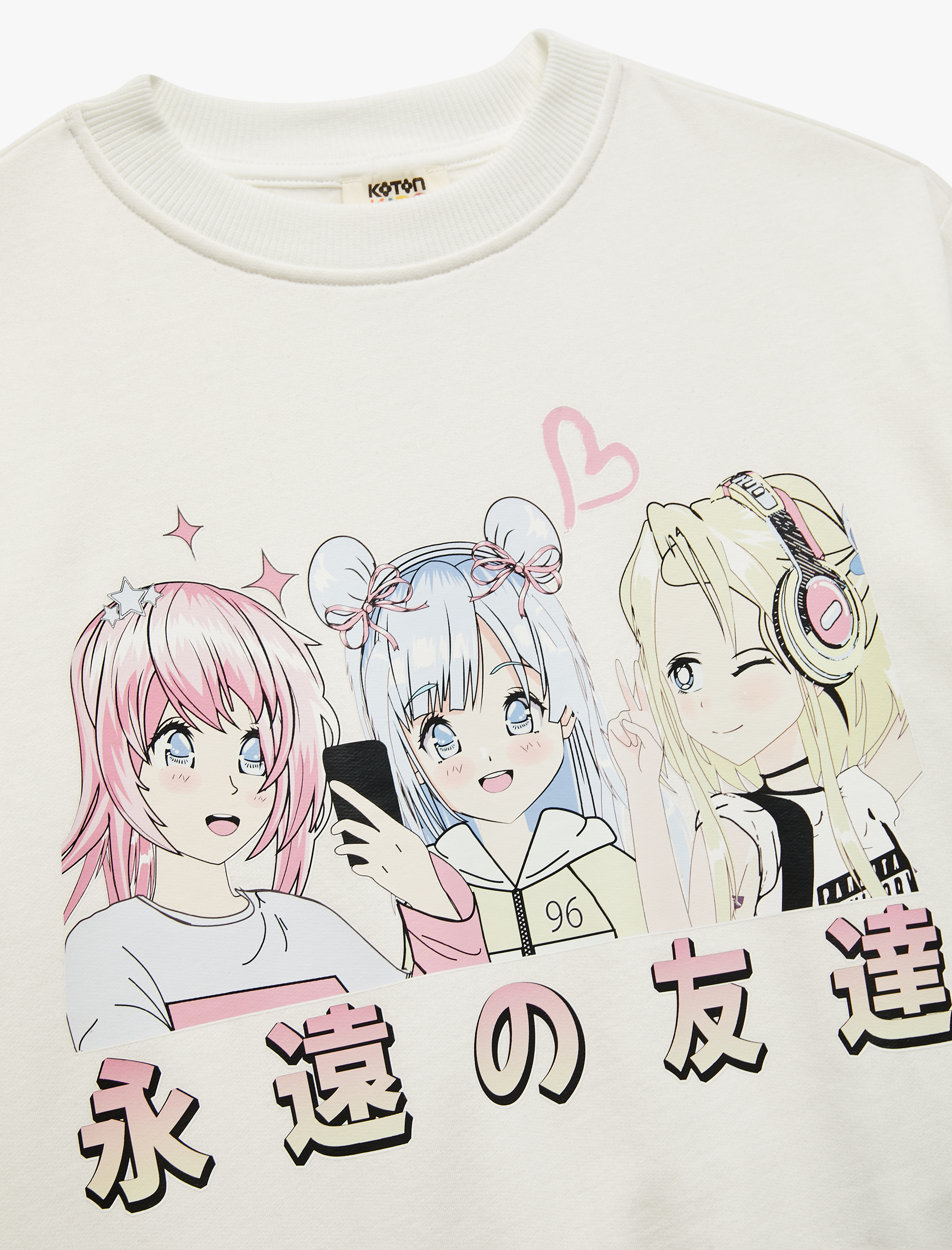  Kız Çocuk Uzun Kollu Bisiklet Yaka Pamuklu Anime Baskılı Sweatshirt