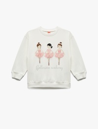 Pamuklu Uzun Kollu Bisiklet Yaka Şardonlu Sweatshirt