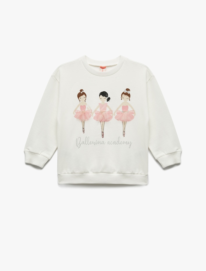Kız Bebek Pamuklu Uzun Kollu Bisiklet Yaka Şardonlu Sweatshirt