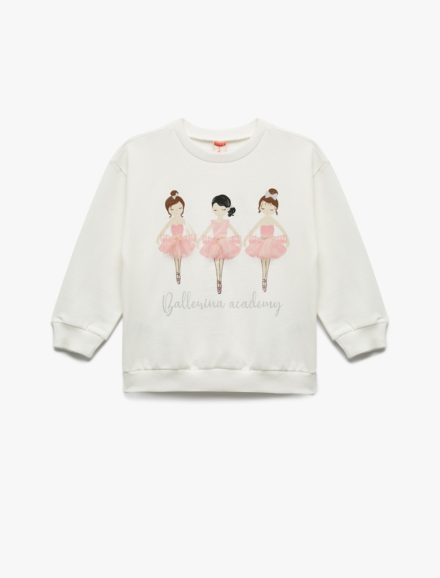  Kız Bebek Pamuklu Uzun Kollu Bisiklet Yaka Şardonlu Sweatshirt