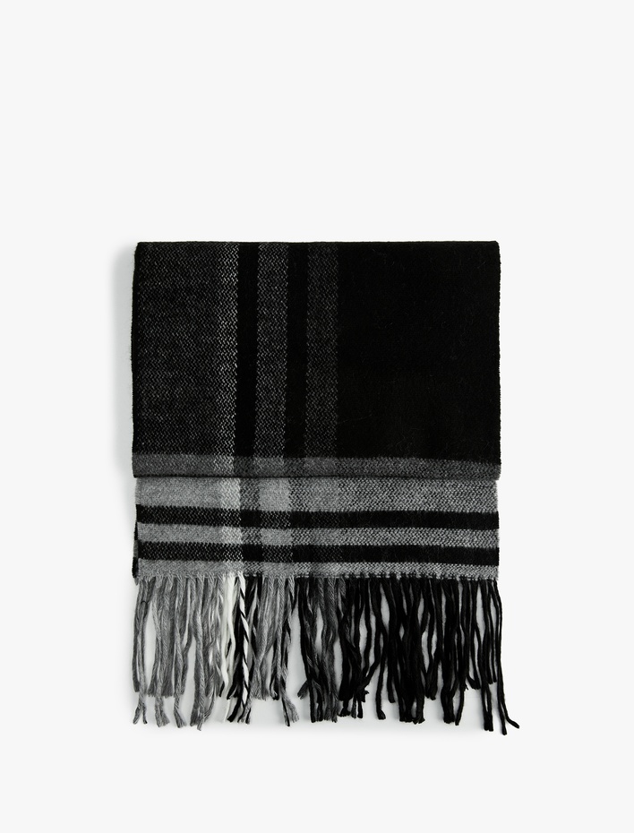 Erkek Uzun Ekoseli Püsküllü Atkı