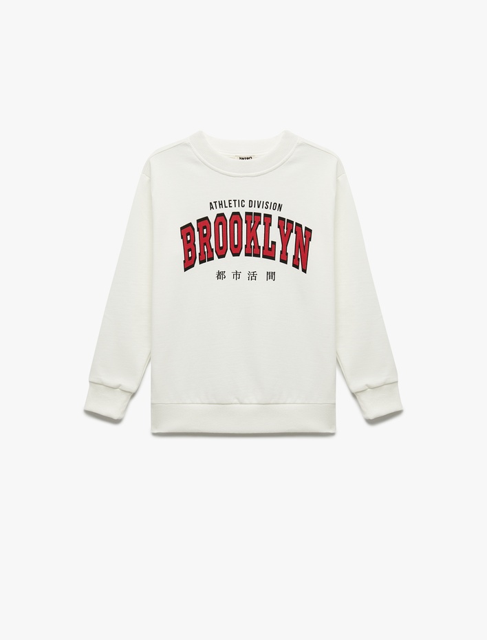 Erkek Çocuk Şardonlu Uzun Kollu Bisiklet Yaka Baskılı Oversize Sweatshirt