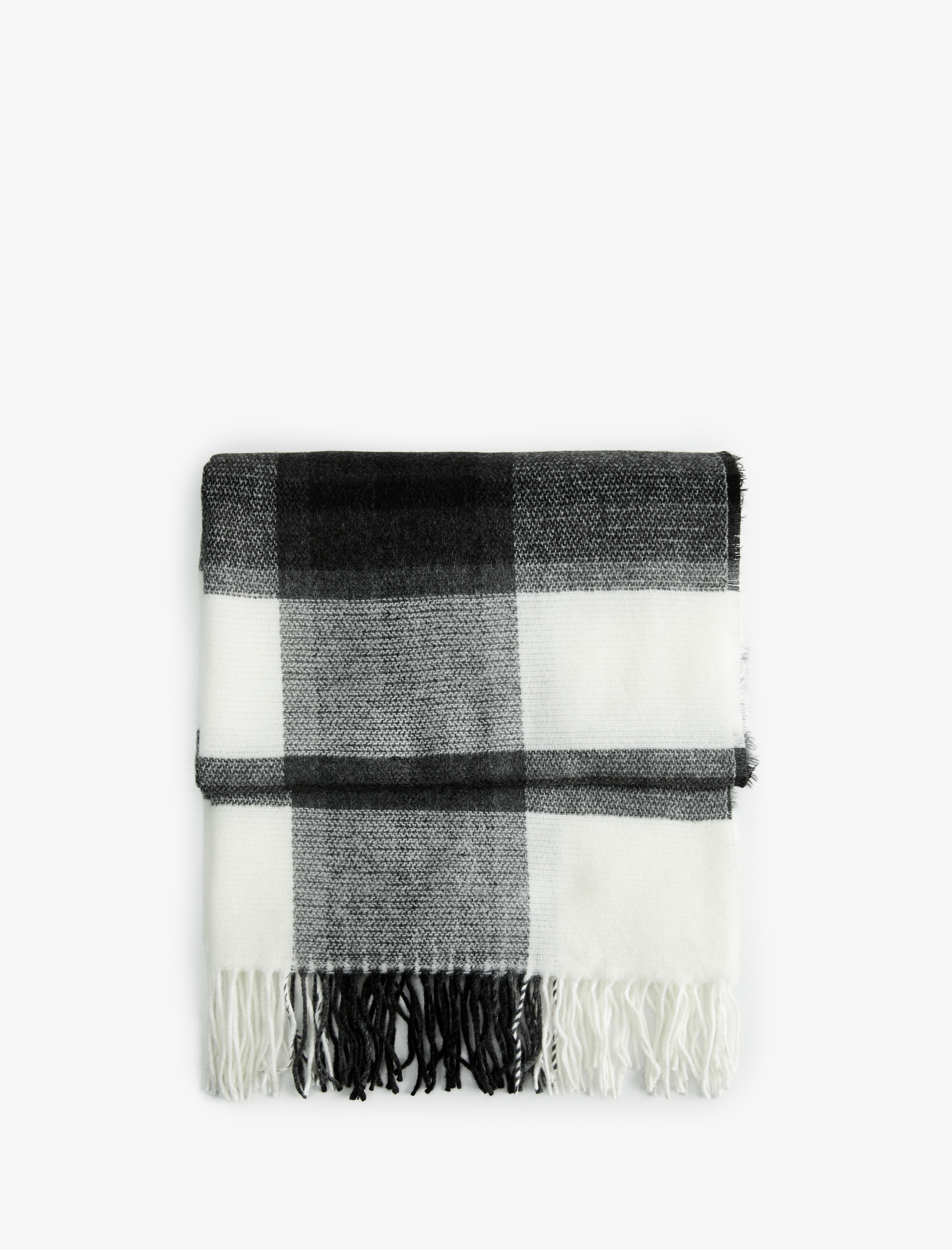  Kadın Yumuşak Dokulu Ekoseli Püsküllü Uzun Atkı