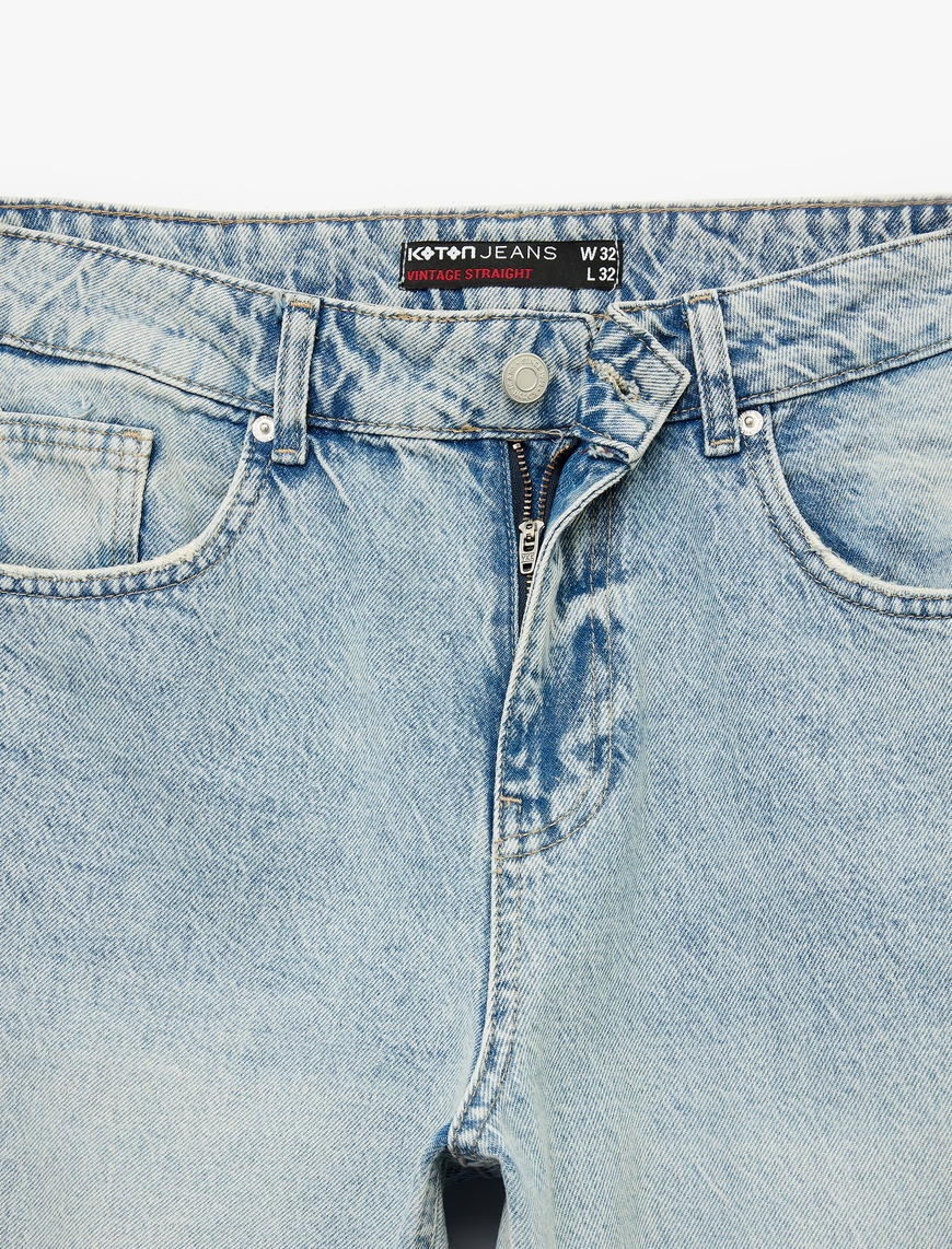   Normal Bel Pamuklu Vintage Straight Fit Jean Pantolon