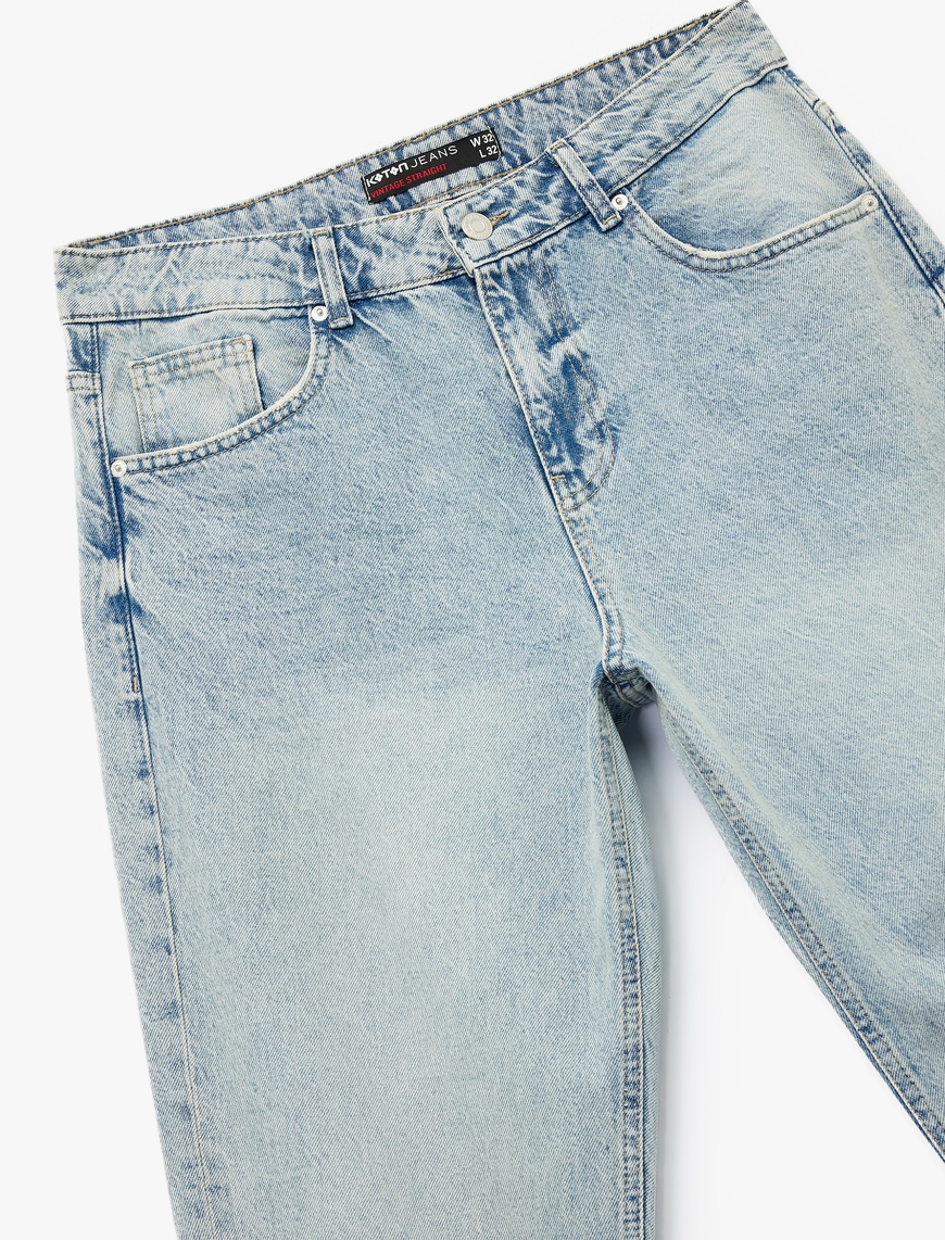   Normal Bel Pamuklu Vintage Straight Fit Jean Pantolon