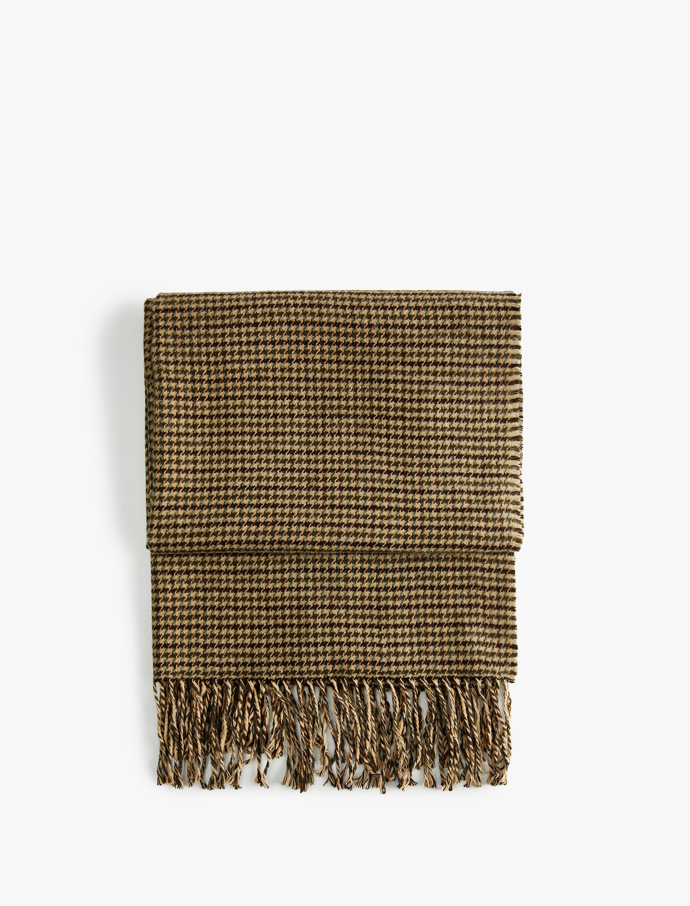  Kadın Kazayağı Desenli Püsküllü Uzun Atkı