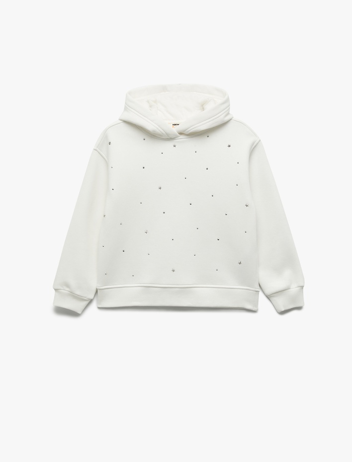 Kız Çocuk Şardonlu Uzun Kollu Oversize Kapşonlu Sweatshirt