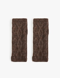 Saç Örgü Dokulu Parmaksız Kırçıllı Uzun Eldiven - Koton X Sibil Çetinkaya