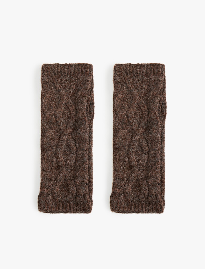 Kadın Saç Örgü Dokulu Parmaksız Kırçıllı Uzun Eldiven - Koton X Sibil Çetinkaya