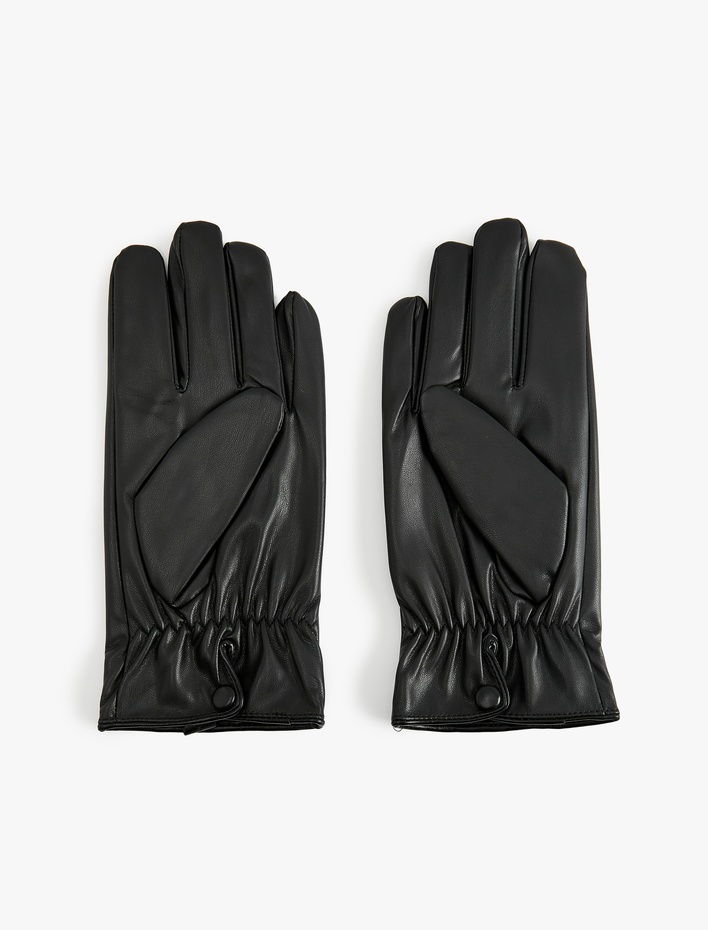 Erkek Düğme Detaylı Suni Deri Eldiven