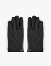 Düğme Detaylı Suni Deri Eldiven