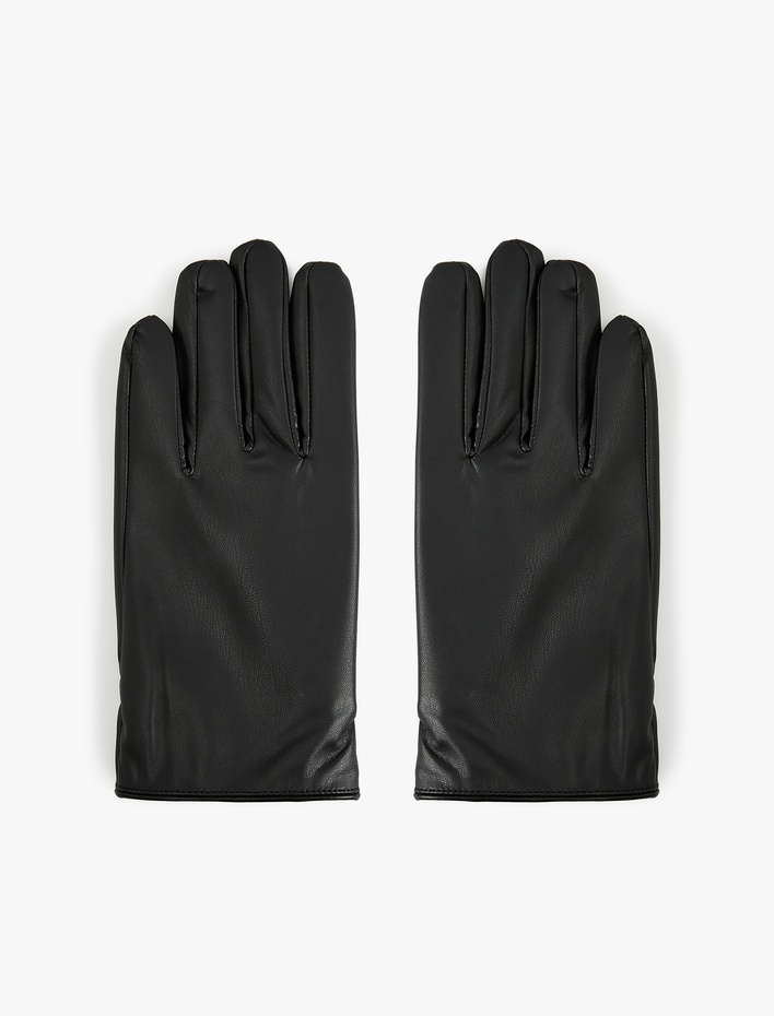 Erkek Düğme Detaylı Suni Deri Eldiven