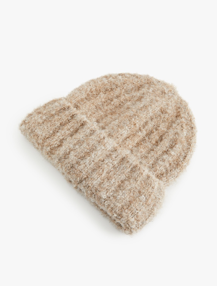 Kadın Yumuşak Dokulu Katlama Detaylı Kırçıllı Örgü Bere