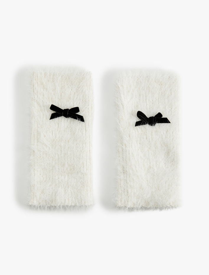 Kadın Yumuşak Dokulu Fiyonk Detaylı Parmaksız Eldiven