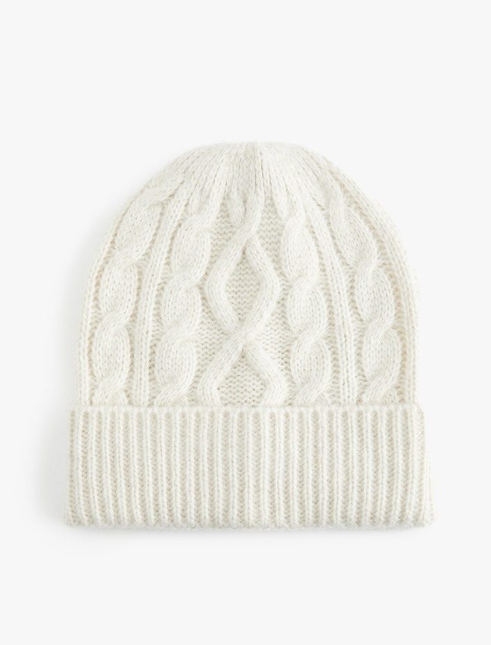 Kadın Katlama Detaylı Saç Örgü Dokulu Triko Bere