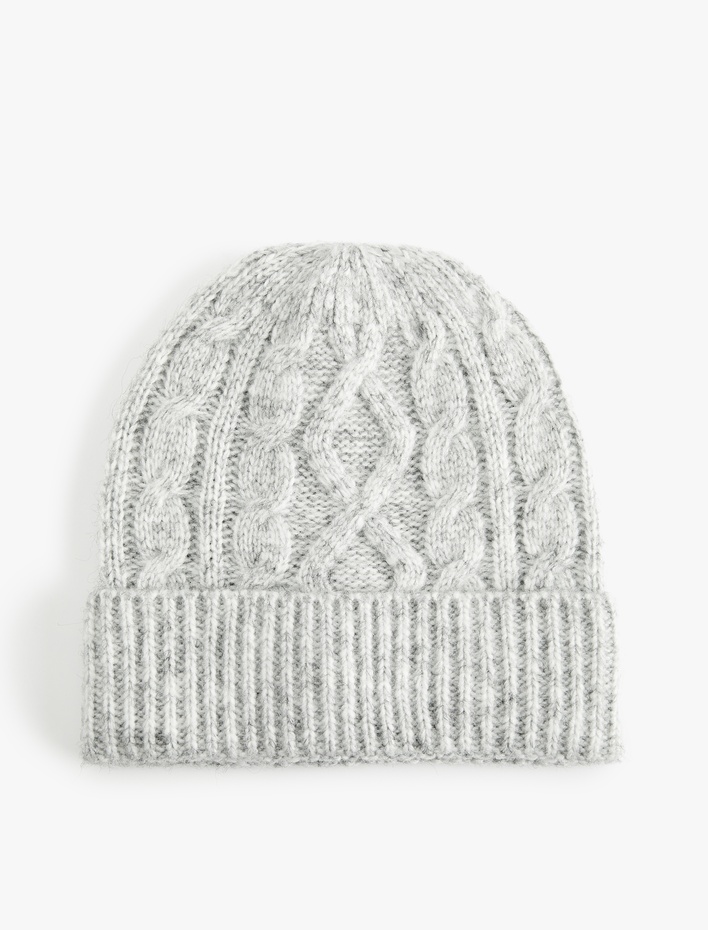 Kadın Katlama Detaylı Saç Örgü Dokulu Triko Bere