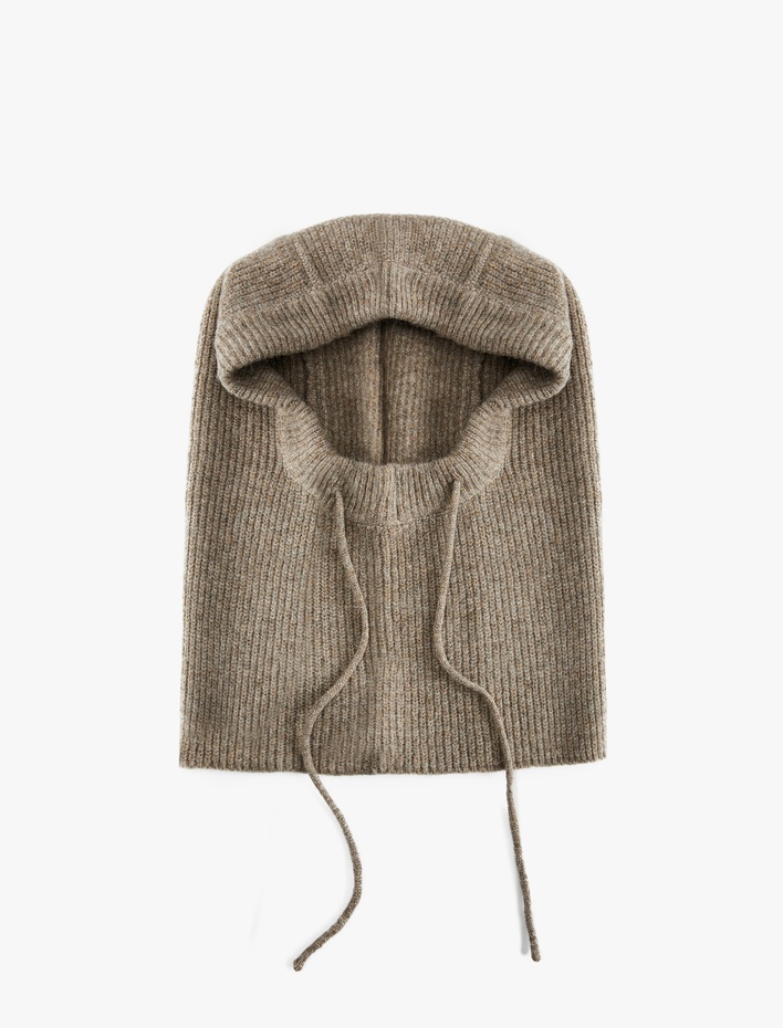 Kadın Bağcık Detaylı Triko Balaklava Bere - Koton X Sima Tarkan