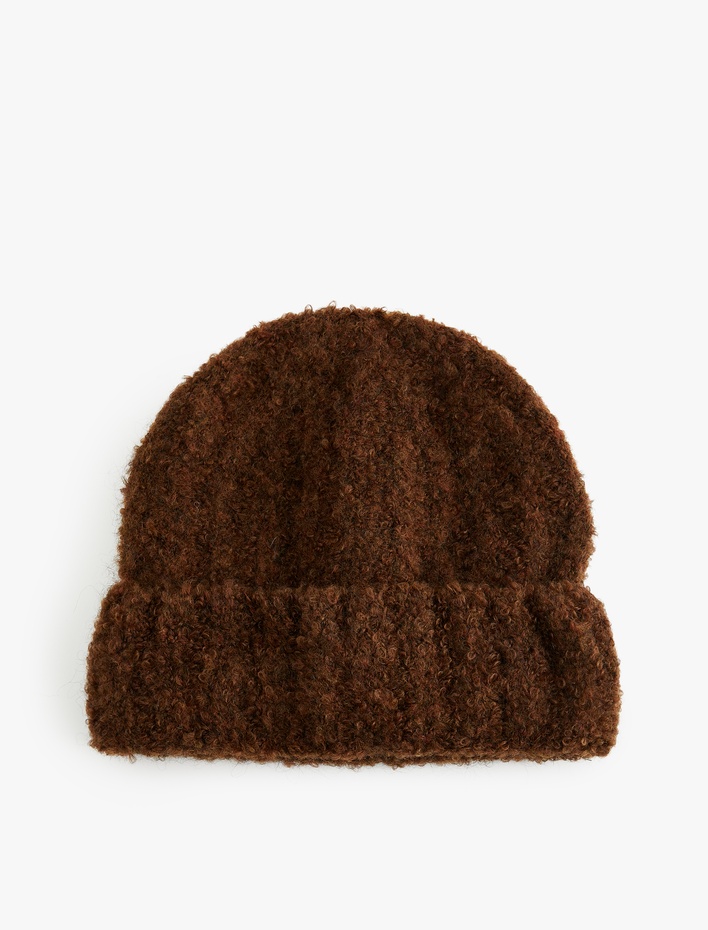 Kadın Yumuşak Dokulu Katlama Detaylı Kırçıllı Örgü Bere