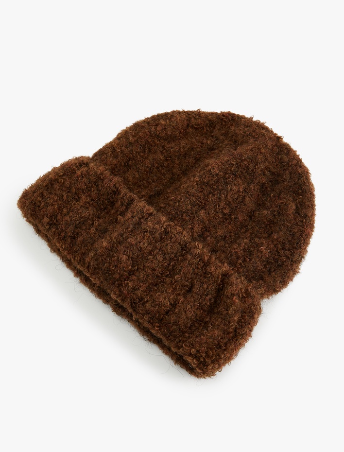 Kadın Yumuşak Dokulu Katlama Detaylı Kırçıllı Örgü Bere