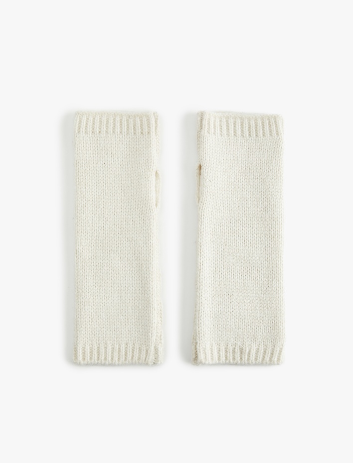 Kadın Saç Örgü Dokulu Parmaksız Kırçıllı Uzun Eldiven