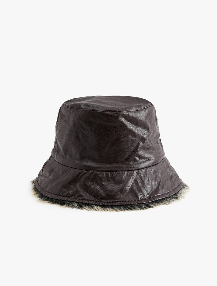 Kadın Deri Görünümlü Bucket Şapka