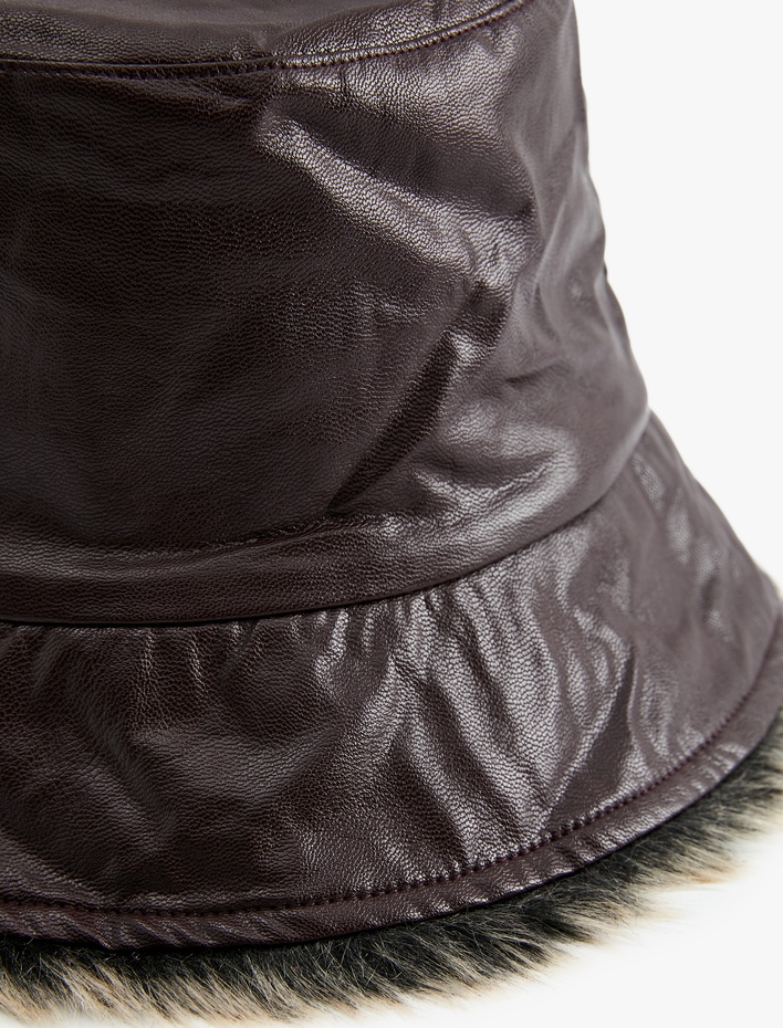 Kadın Deri Görünümlü Bucket Şapka