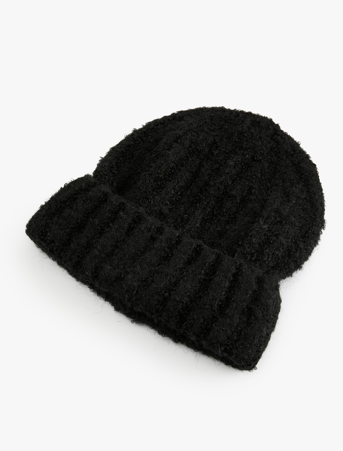 Kadın Yumuşak Dokulu Katlama Detaylı Kırçıllı Örgü Bere